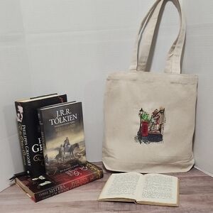 Canvas Tote Book Bag with Embroidered London Scene